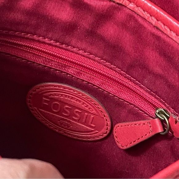 Fossil Crossbody Leather Satchel Bag Carson Style Red Casual One Size - Picture 7 of 17